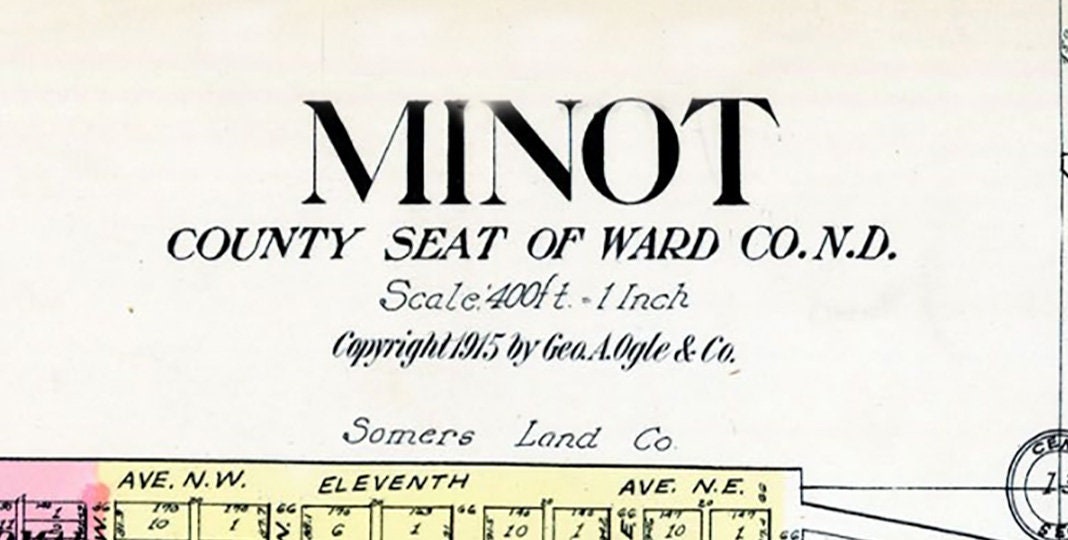 1915 Map of Minot Ward County North Dakota