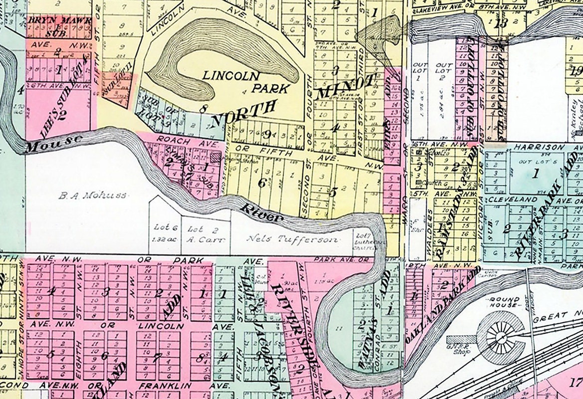 1915 Map of Minot Ward County North Dakota