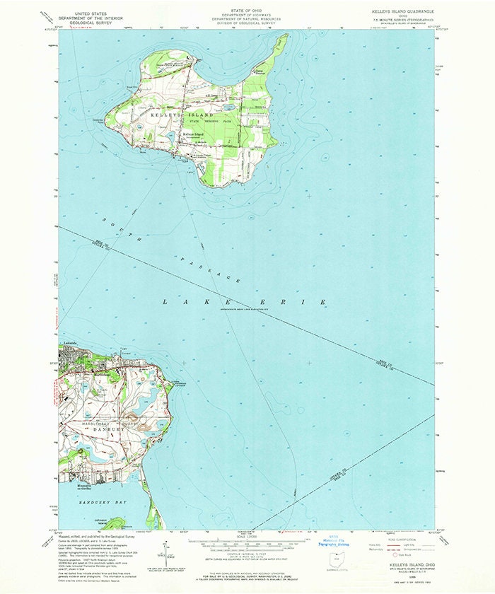 1959 Topo Map of Kelleys Island Ohio Lake Erie Islands