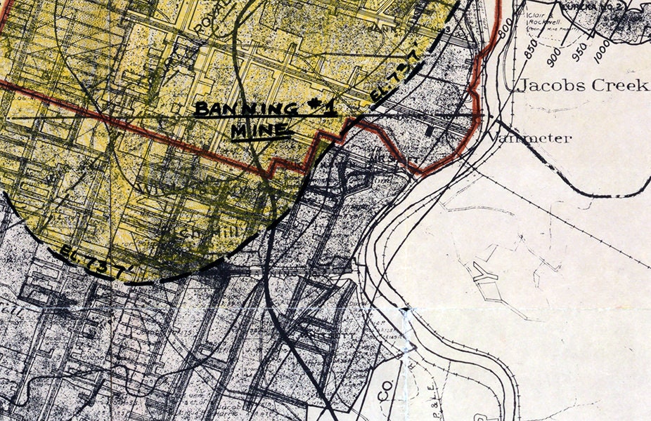 1969 Coal Mine Map of Banning Mine and Adjoiner Mines in Fayette and Westmoreland County Pa