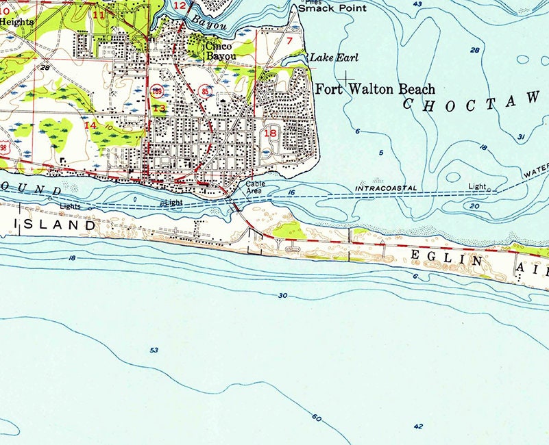 1956 Topo Map of Fort Walton Beach Florida