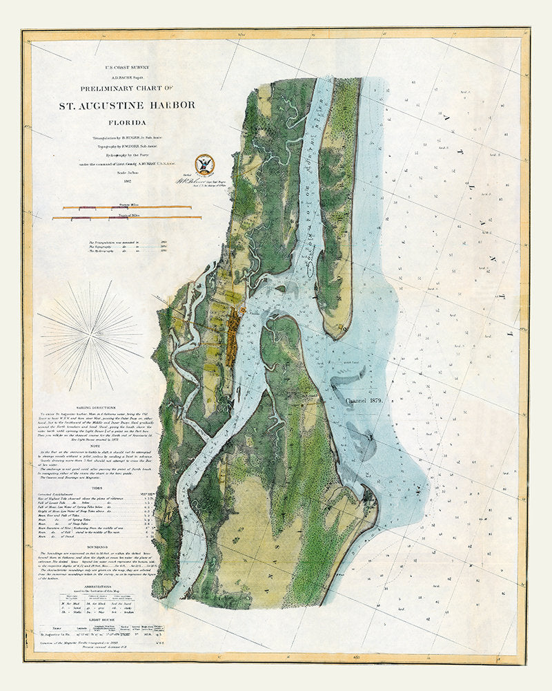 1862 Map of Saint Augustine Harbor Inlet and Islands Florida