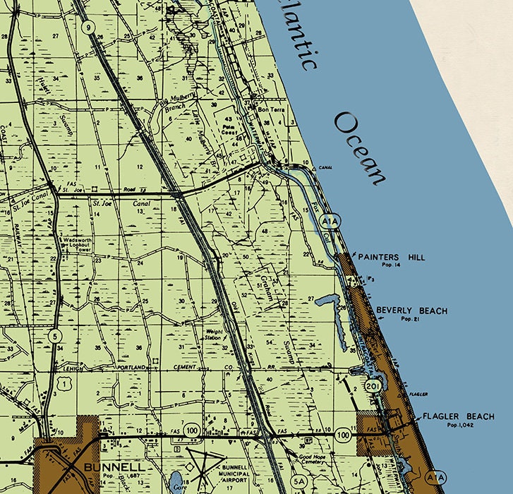 Mid 1900s Map of Flagler County Florida