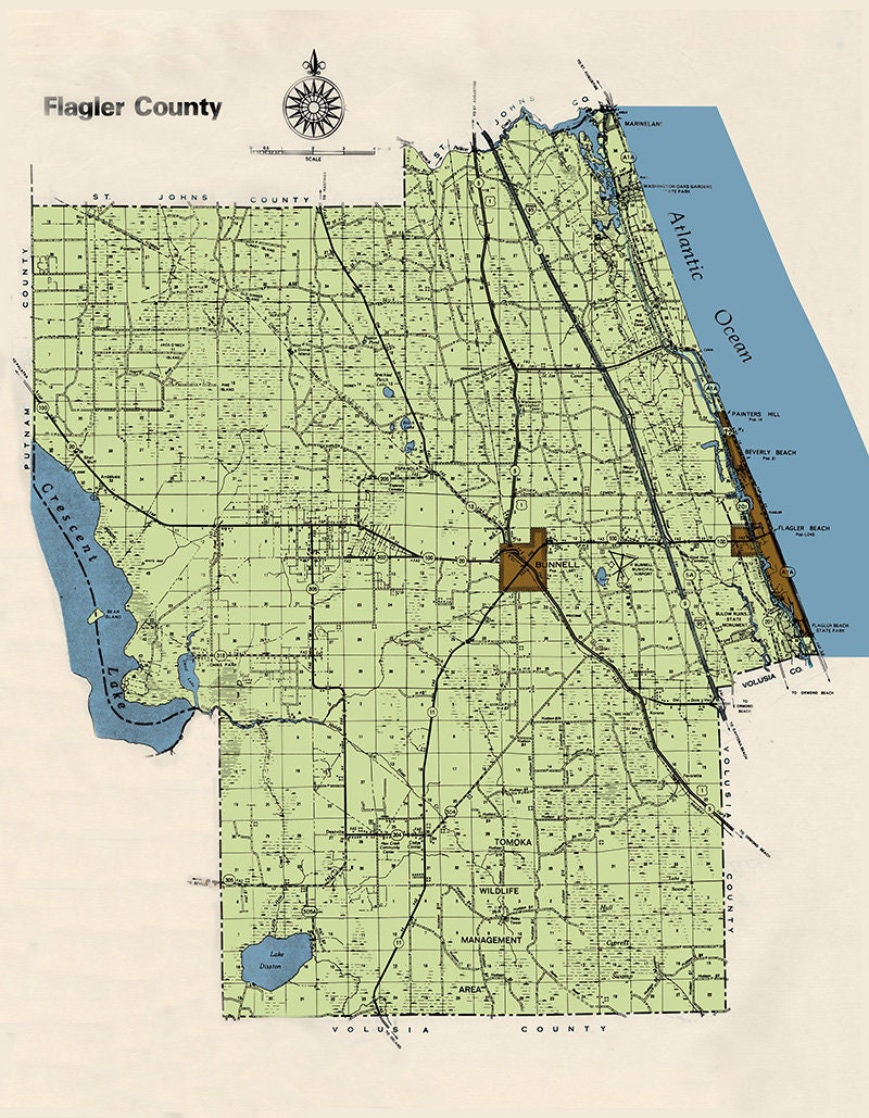 Mid 1900s Map of Flagler County Florida