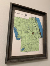 Mid 1900s Map of Flagler County Florida Framed