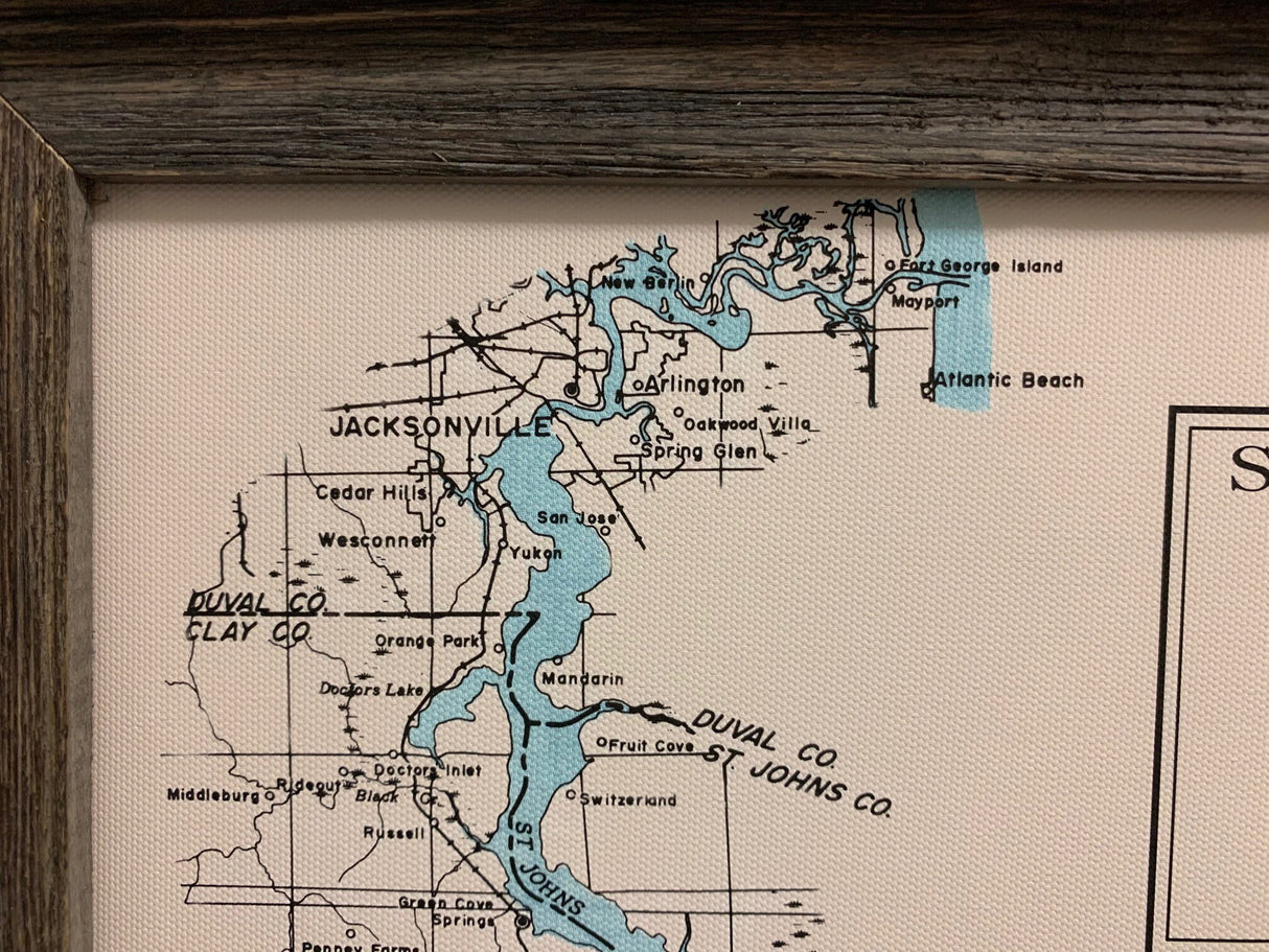 Framed Map of the Saint Johns River Florida