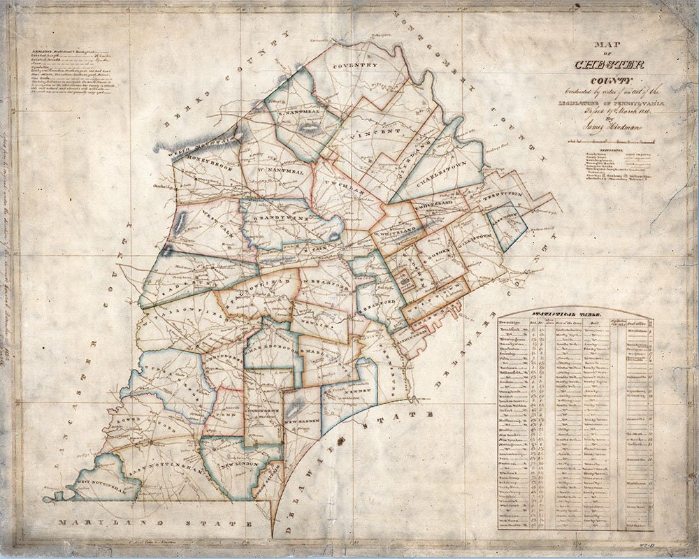 1820 Map of Chester County Pennsylvania