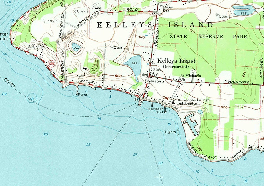 1959 Topo Map of Kelleys Island Ohio Lake Erie Islands