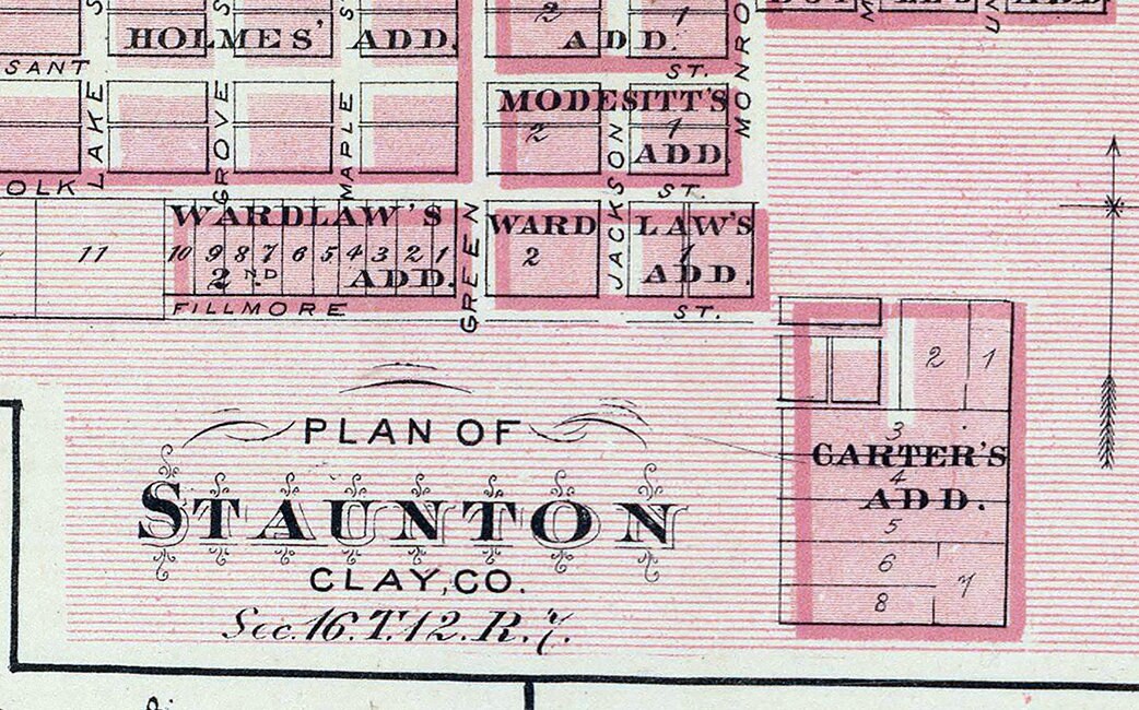 1876 Map of Clay County Indiana Staunton Brazil