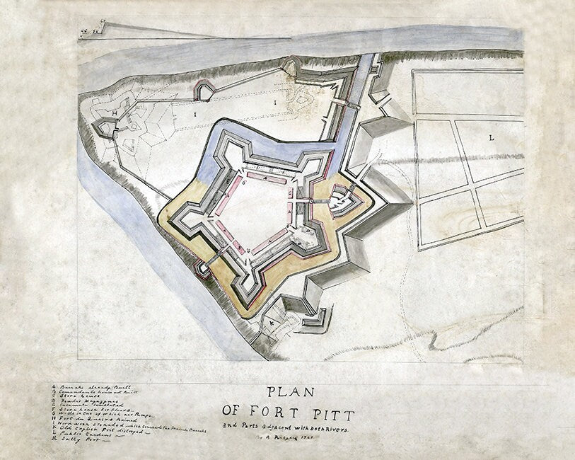 1761 Map of Fort Pitt Pittsburgh Pennsylvania