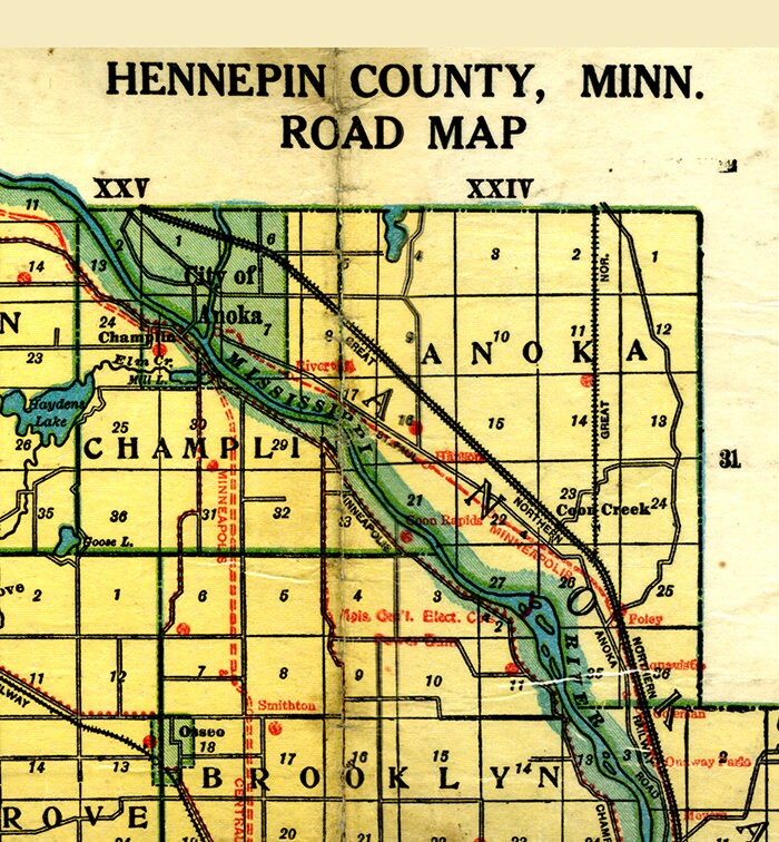 1910 Map of Hennepin County Minnesota