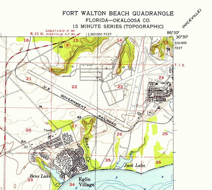 1956 Topo Map of Fort Walton Beach Florida