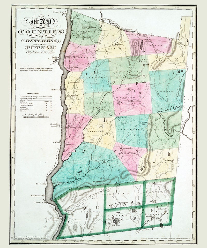 1829 Map of Dutchess and Putnam County New York