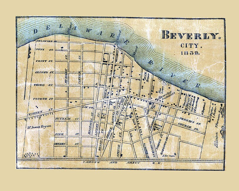 1859 Map of Beverly City Burlington County New Jersey