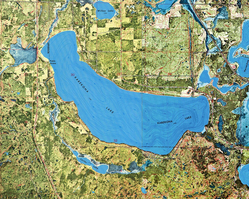 1972 Map of Lake Kabekona Laporte Minnesota