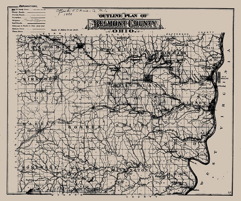 1888 Map of Belmont County Ohio