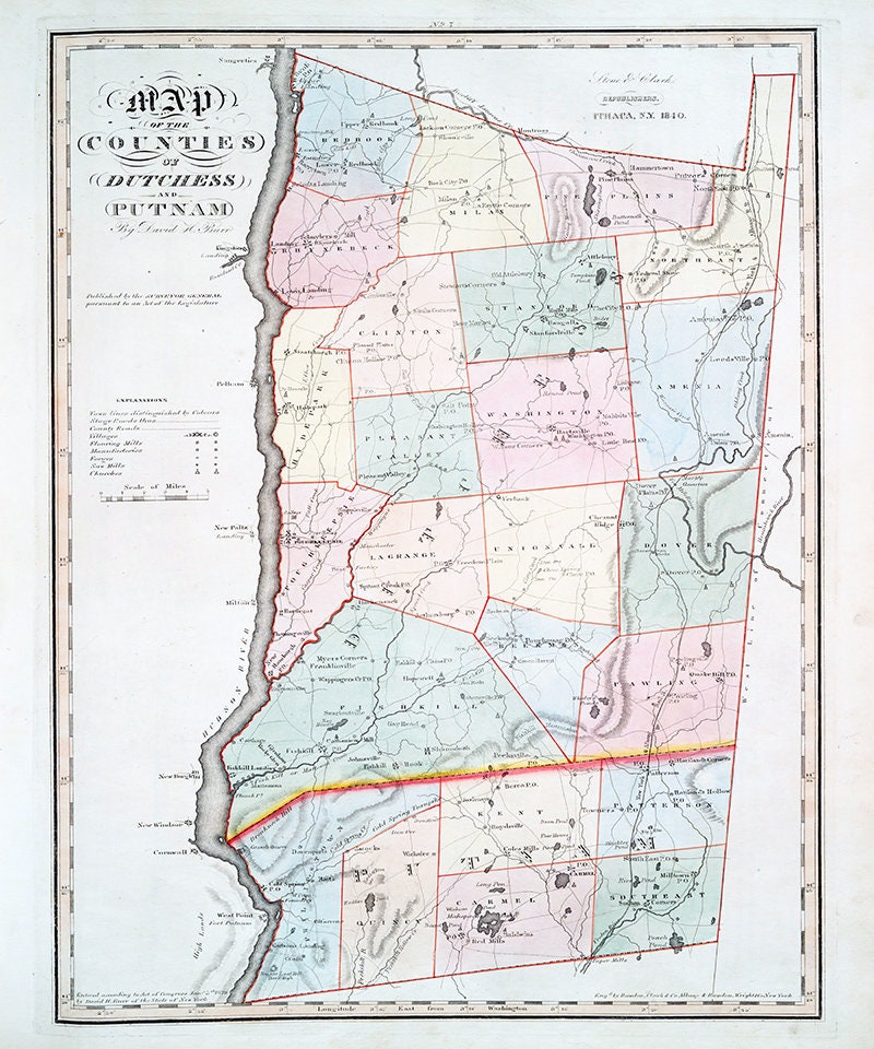 1841 Map of Dutchess and Putnam County New York