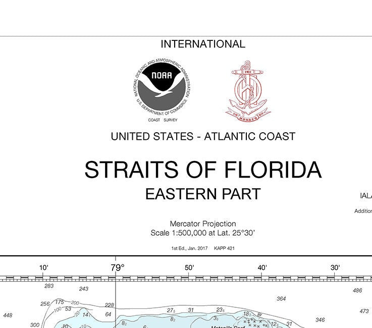 2017 Nautical Map of the Straits of Florida and The Bahama Islands