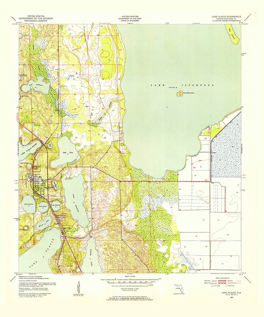 1952 Topo Map of Lake Placid Florida