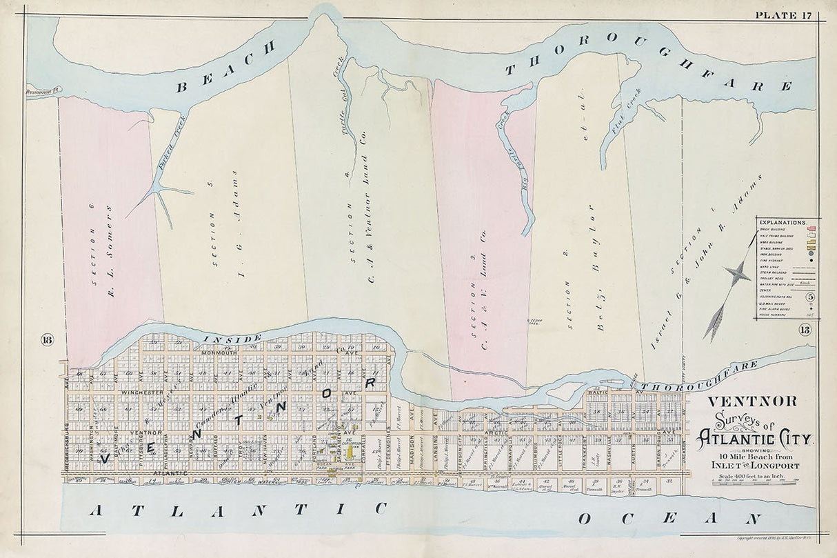 1896 Town Map of Ventnor Atlantic County New Jersey