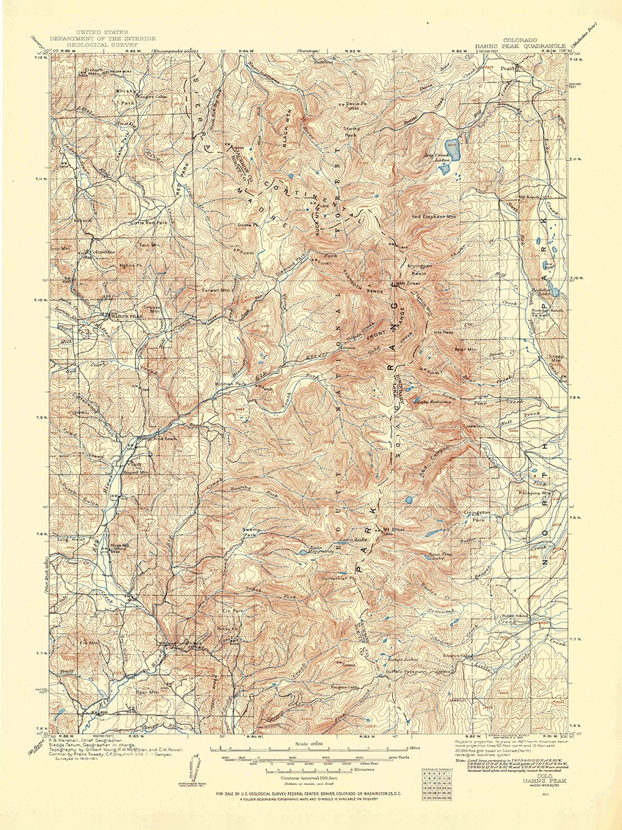 1911 Topo Map of Hahns Peak Quadrangle Colorado Routt National Forest