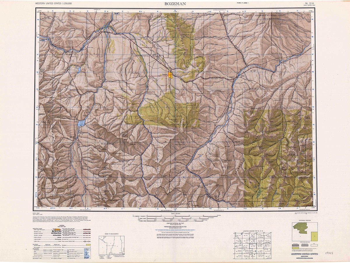 1947 Topo Map of Bozeman Quadrangle Montana