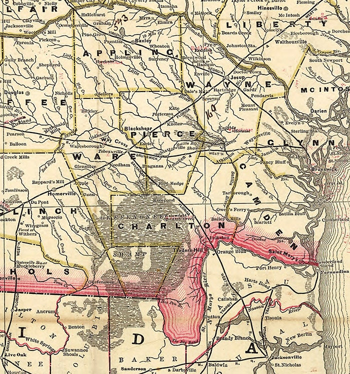 1883 Map of Georgia Rail Roads and Counties