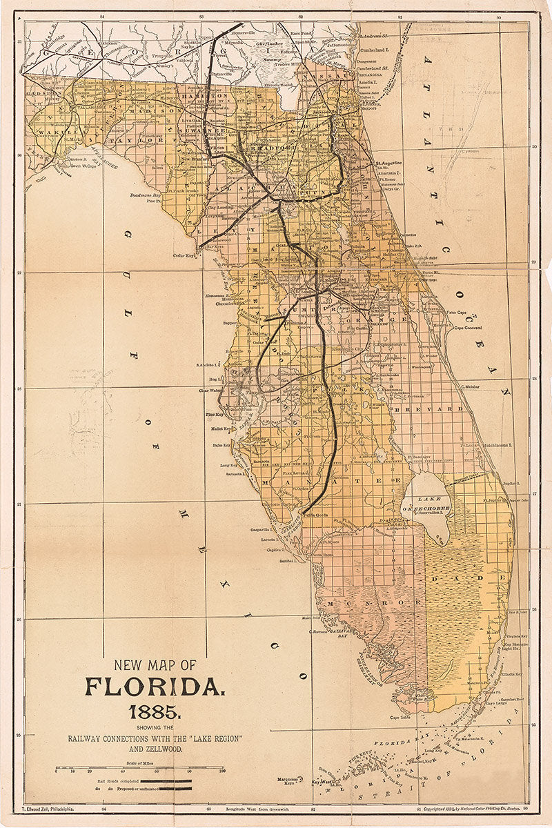 1885 Map of Florida Showing Railroad Connections