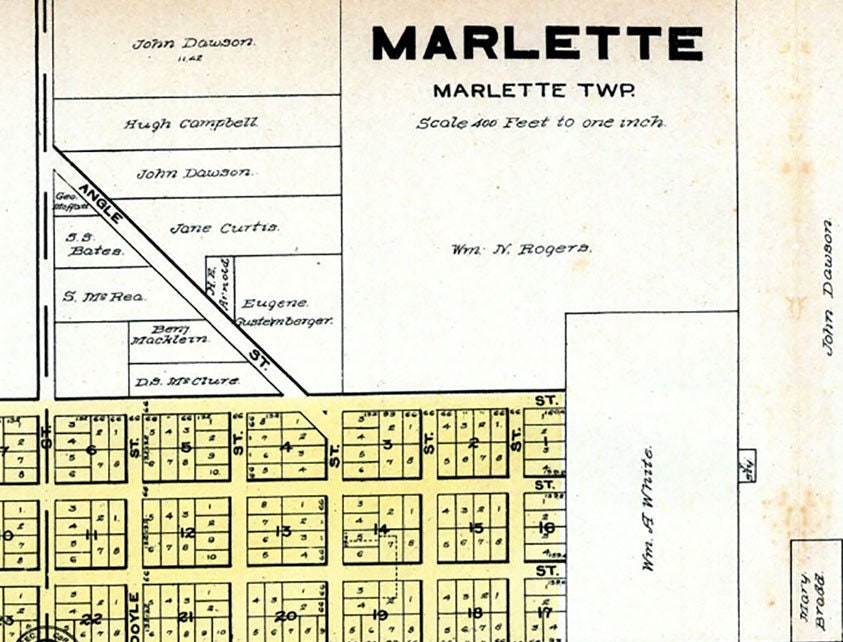 1906 Town Map of Marlette Sanilac County Michigan