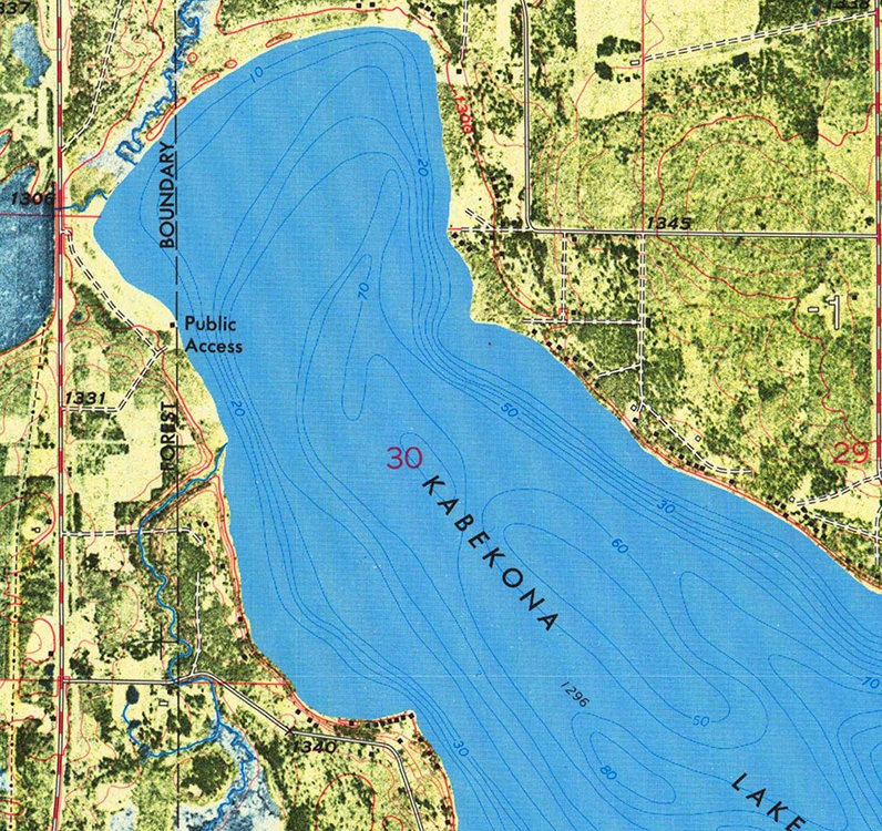 1972 Map of Lake Kabekona Laporte Minnesota