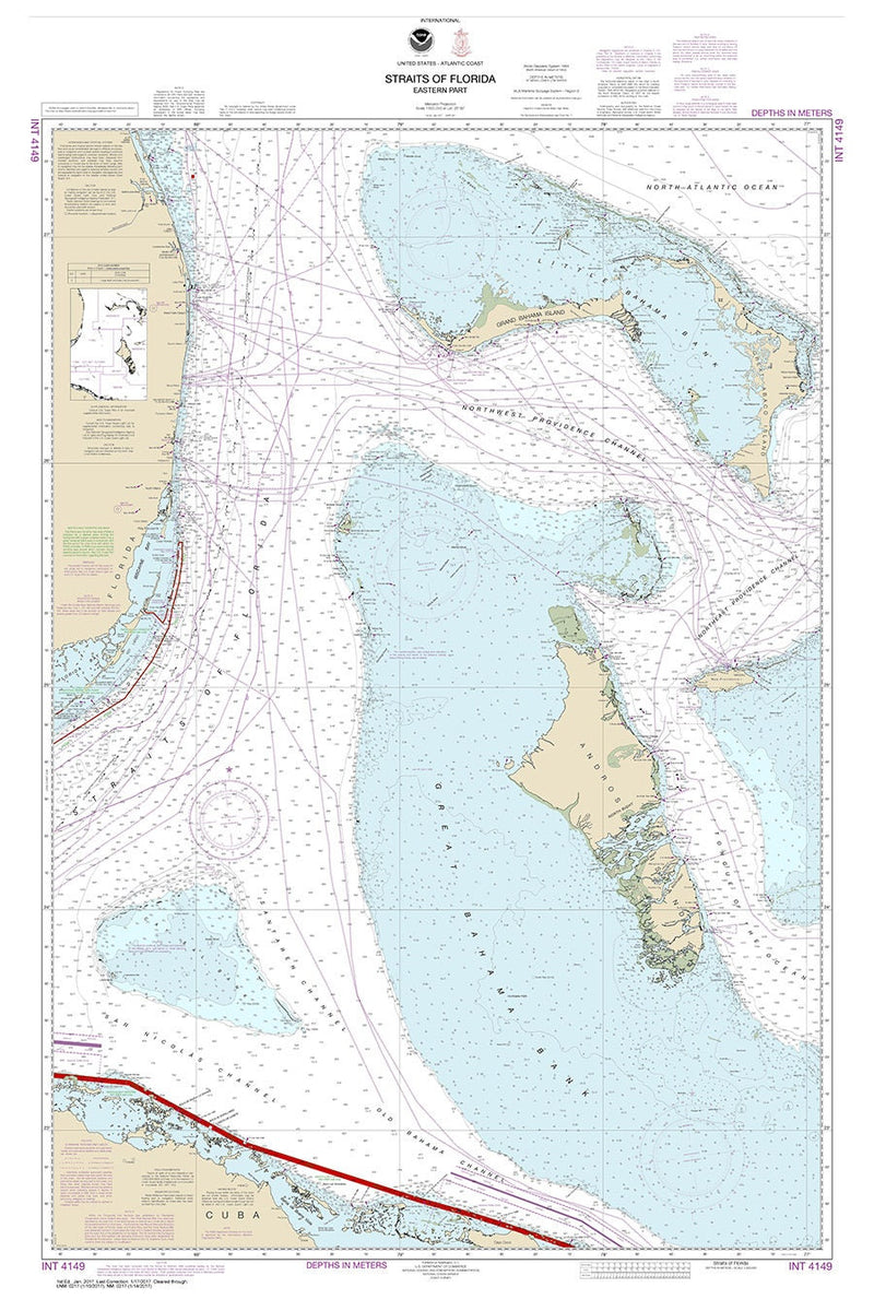 2017 Nautical Map of the Straits of Florida and The Bahama Islands ...