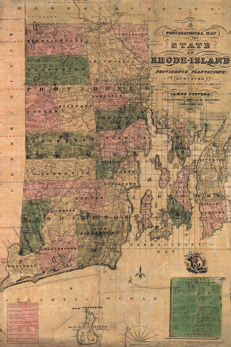 1831 Map of the State of Rhode Island