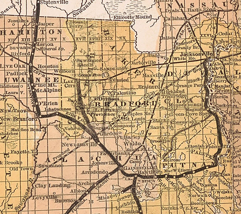 1885 Map of Florida Showing Railroad Connections