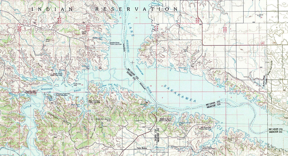 1980 Map of Lake Sakakawea North Dakota Minot Williston