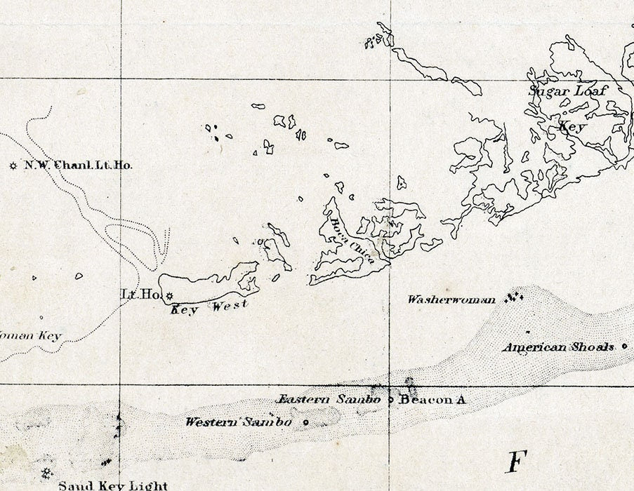 1861 Map of the Florida Keys and Reefs