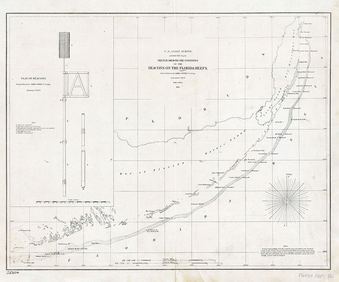 1861 Map of the Florida Keys and Reefs