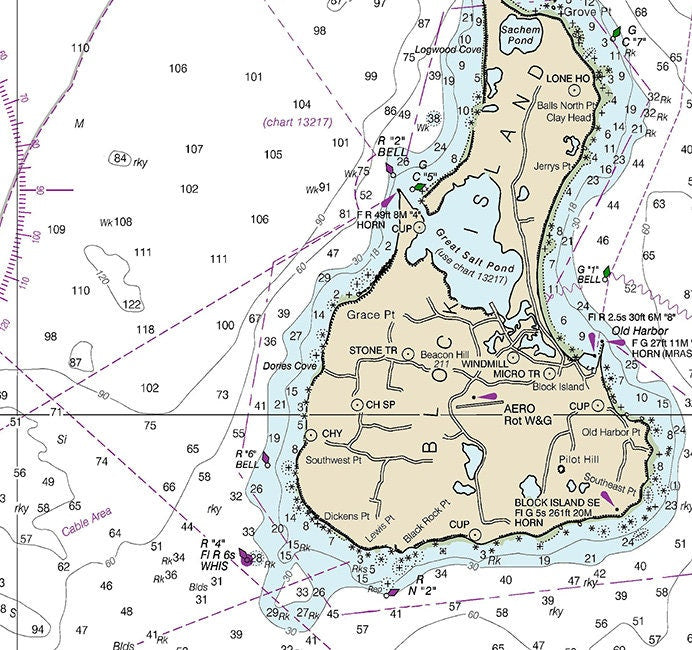 2017 Nautical Map of Block Island Sound and Approaches