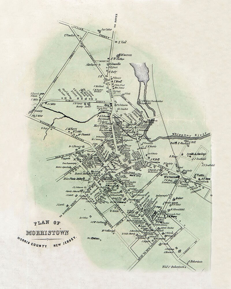 1853 Map of Morristown Morris County New Jersey