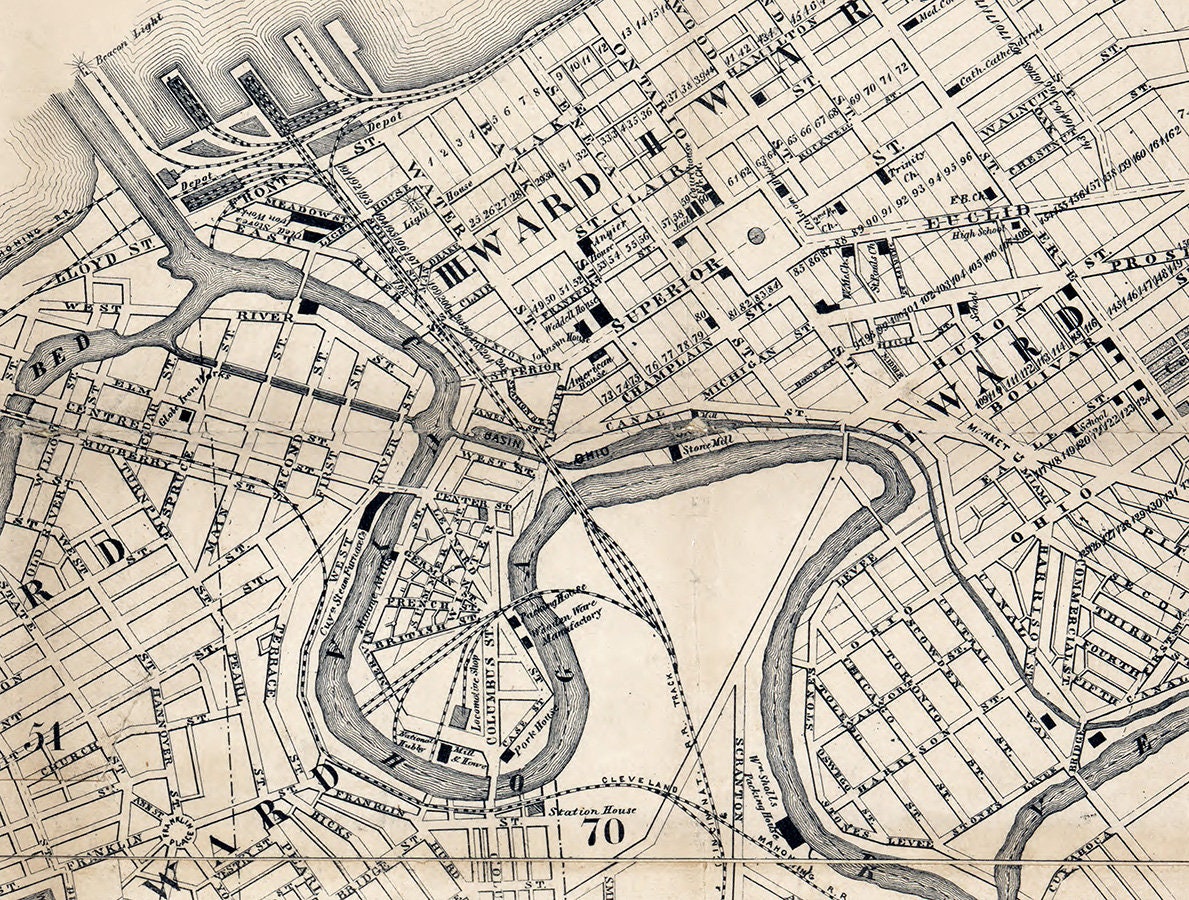 1858 Map of Cleveland Cuyahoga County Ohio