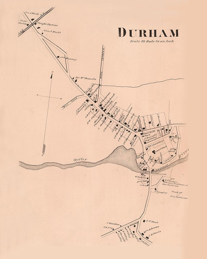 1871 Map of Durham Strafford County New Hampshire