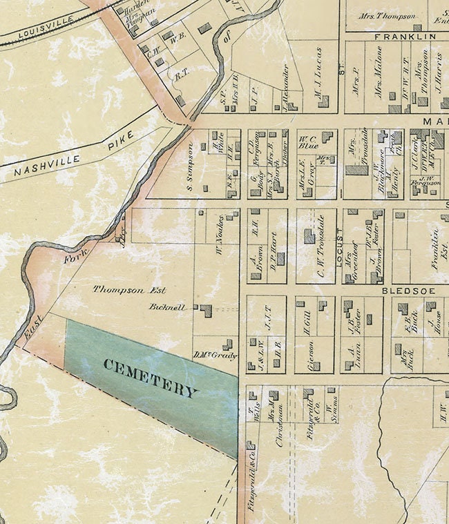 1878 Map of Gallatin Sumner County Tennessee