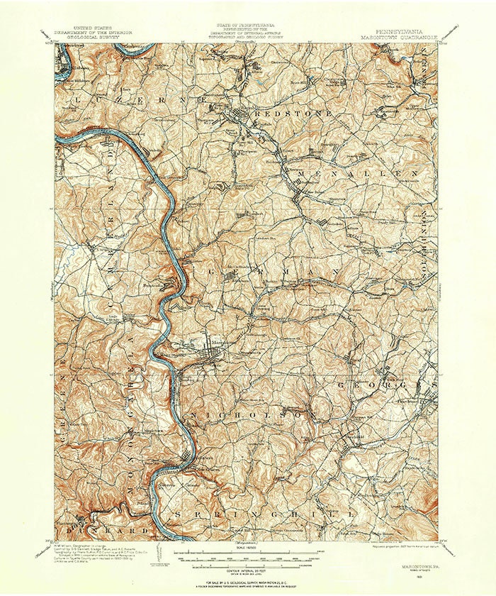 1931 Topo Map of Masontown PA Quadrangle Carmichaels Ceylon