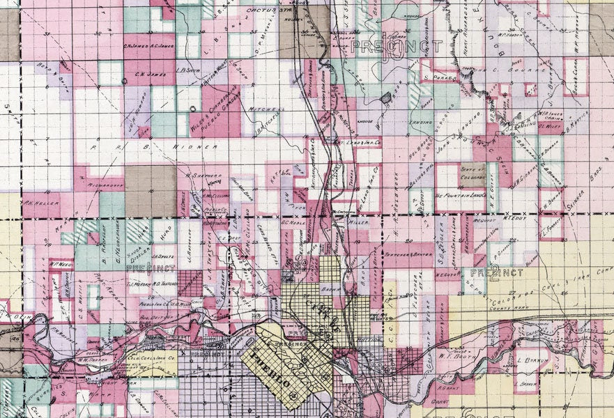 1888 Farm Line Map of Pueblo County Colorado Genealogy