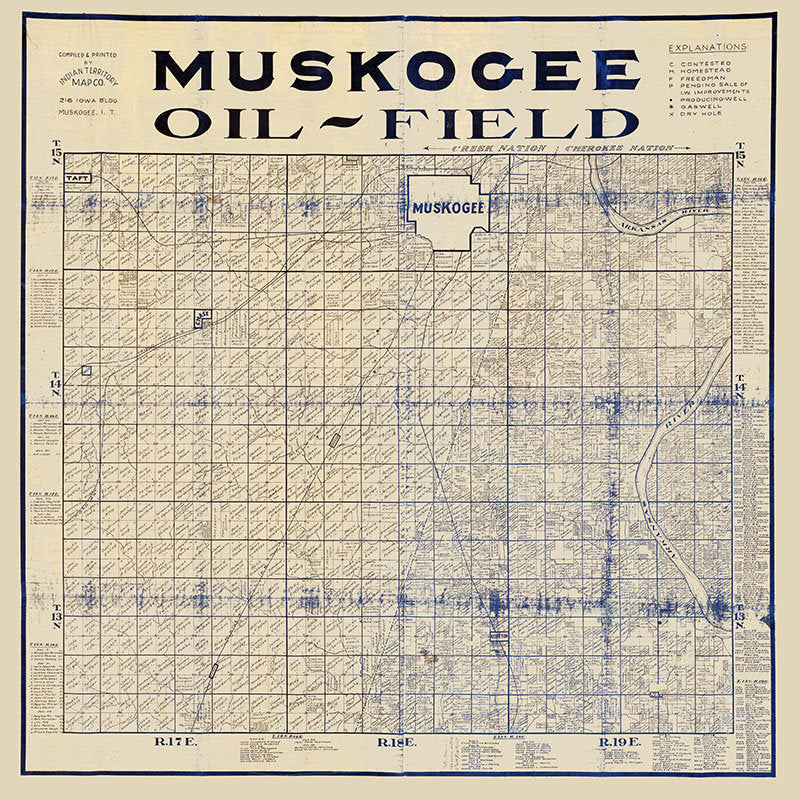 1903 Farm Line Map of The Muskogee County Oil Field Oklahoma