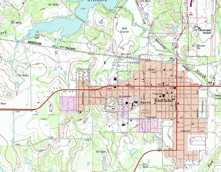 1966 Topo Map of Eastland Texas