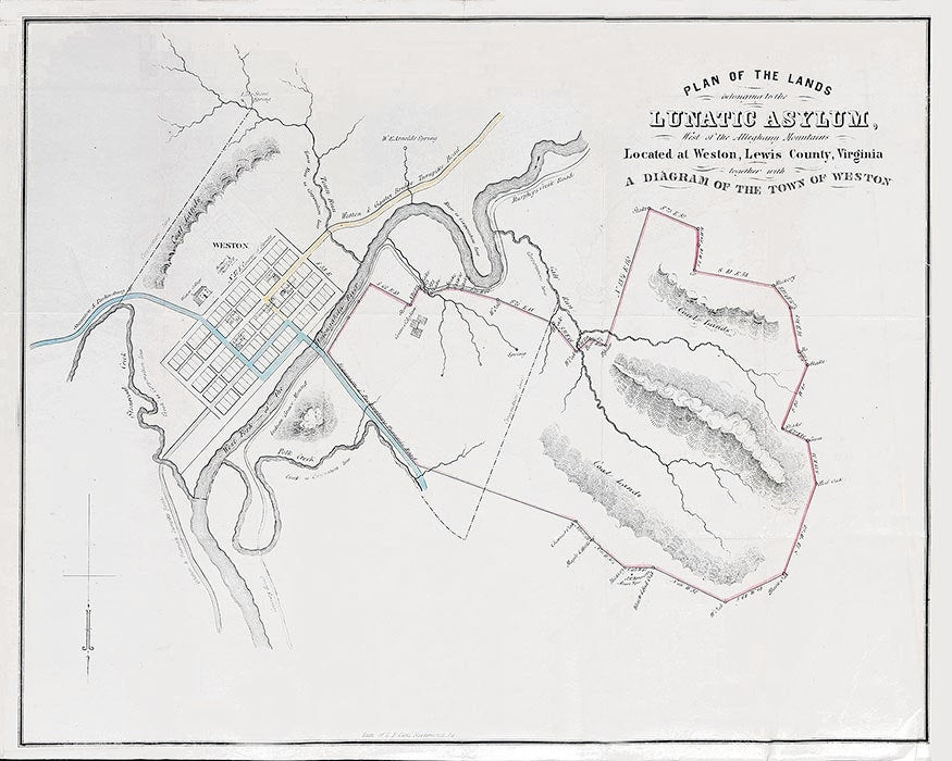 1863 Map Plan of Weston Lunatic Asylum Lewis County West Virginia