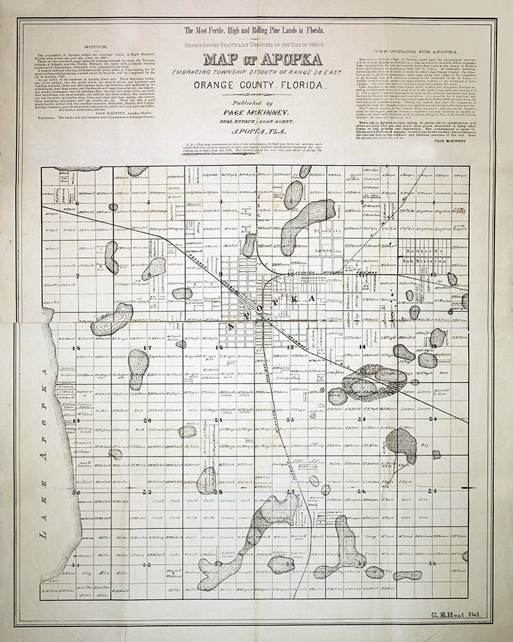 1886 Map of Apopka Orange County Florida