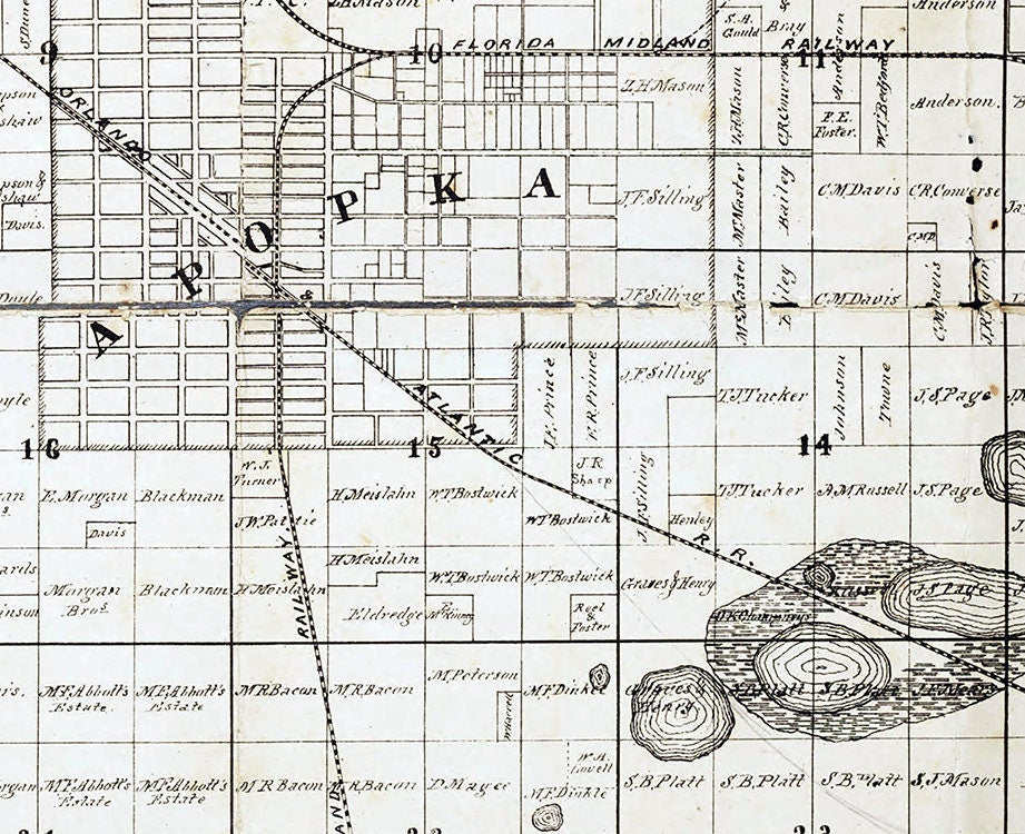 1886 Map of Apopka Orange County Florida