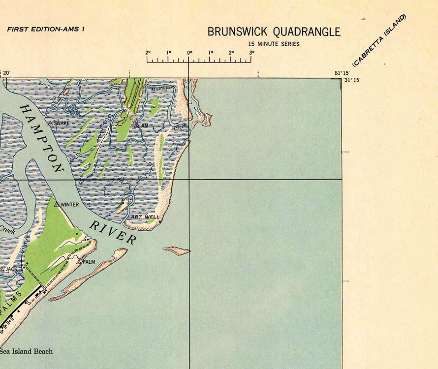 1945 Topo Map of Saint Simons Island Brunswick Georgia Quadrangle