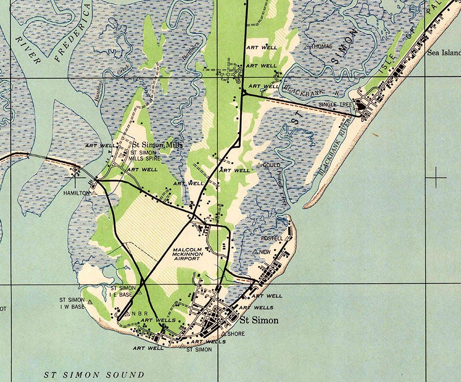 1945 Topo Map of Saint Simons Island Brunswick Georgia Quadrangle